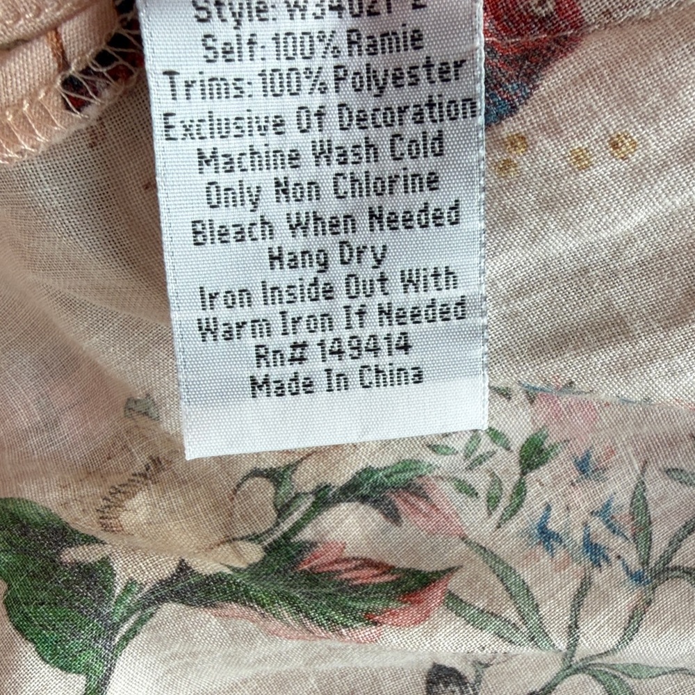 Johnny Was Workshop Floral Peach Midi Dress Embroidered sleeves size XL - Picture 6 of 15